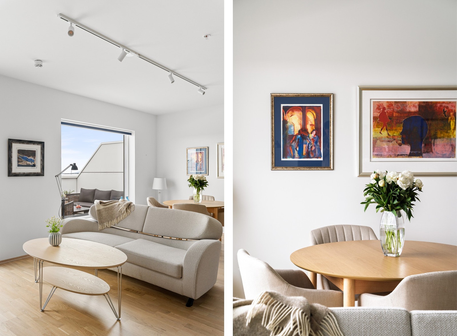 Det er lysmalte overflater og parkett på gulv i alle oppholdsrom. Galleribilde