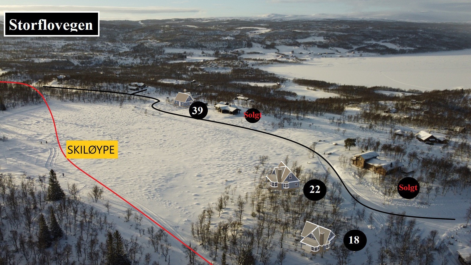 Rotvoldlia Hyttefelt består av 3 områder med ferdige byggeklar hyttetomter. Storflovegen ligger det 7 ledige tomter Galleribilde