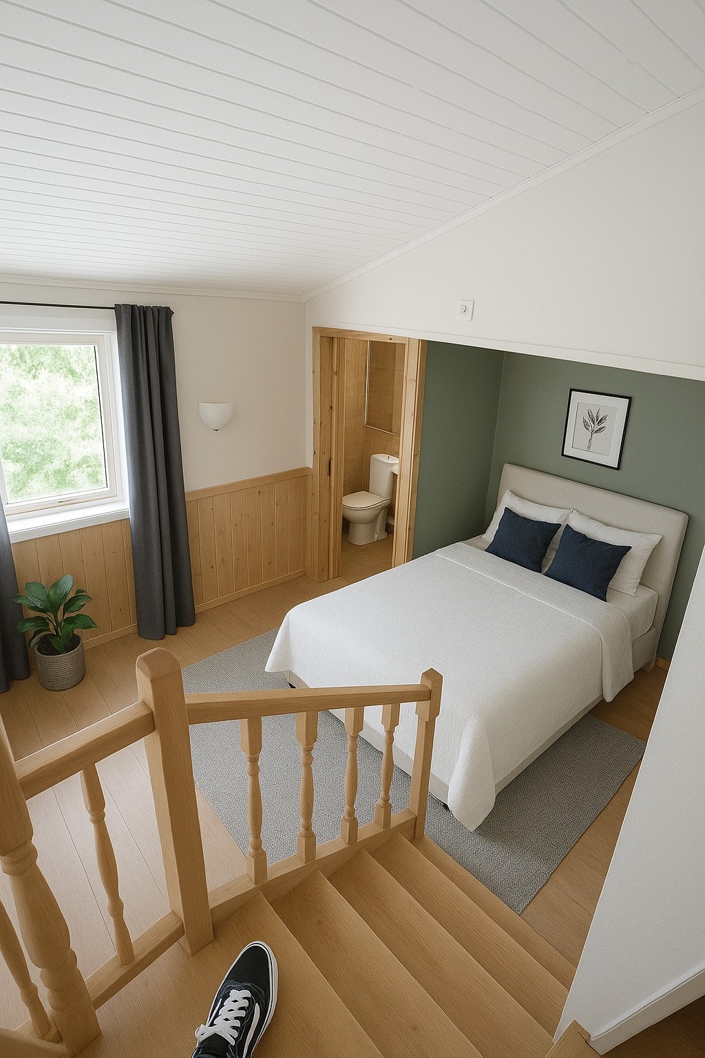 Soverom 3 med eget bad(inneholder toalett, dusj og vask) Nyoppusset 2025 . AI Generert bilde av slik det blir) se plantegning for størrelse og mål. dette bilde gir et realistisk bilde av hvordan det blir mtp størrelse og utførelse / fargevalg) Galleribilde