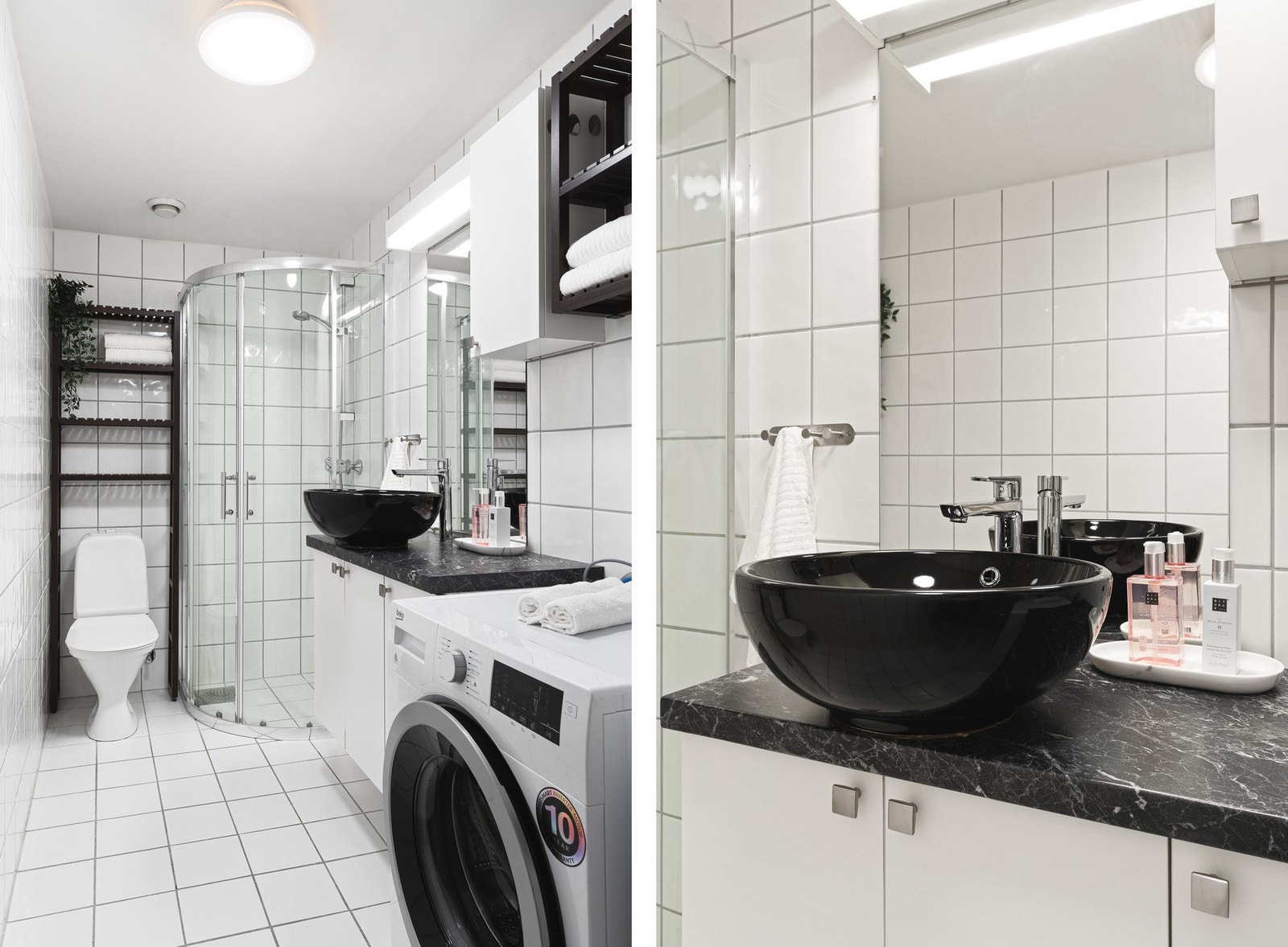 Moderne og praktisk helfliset bad på 3,8 kvm. Galleribilde