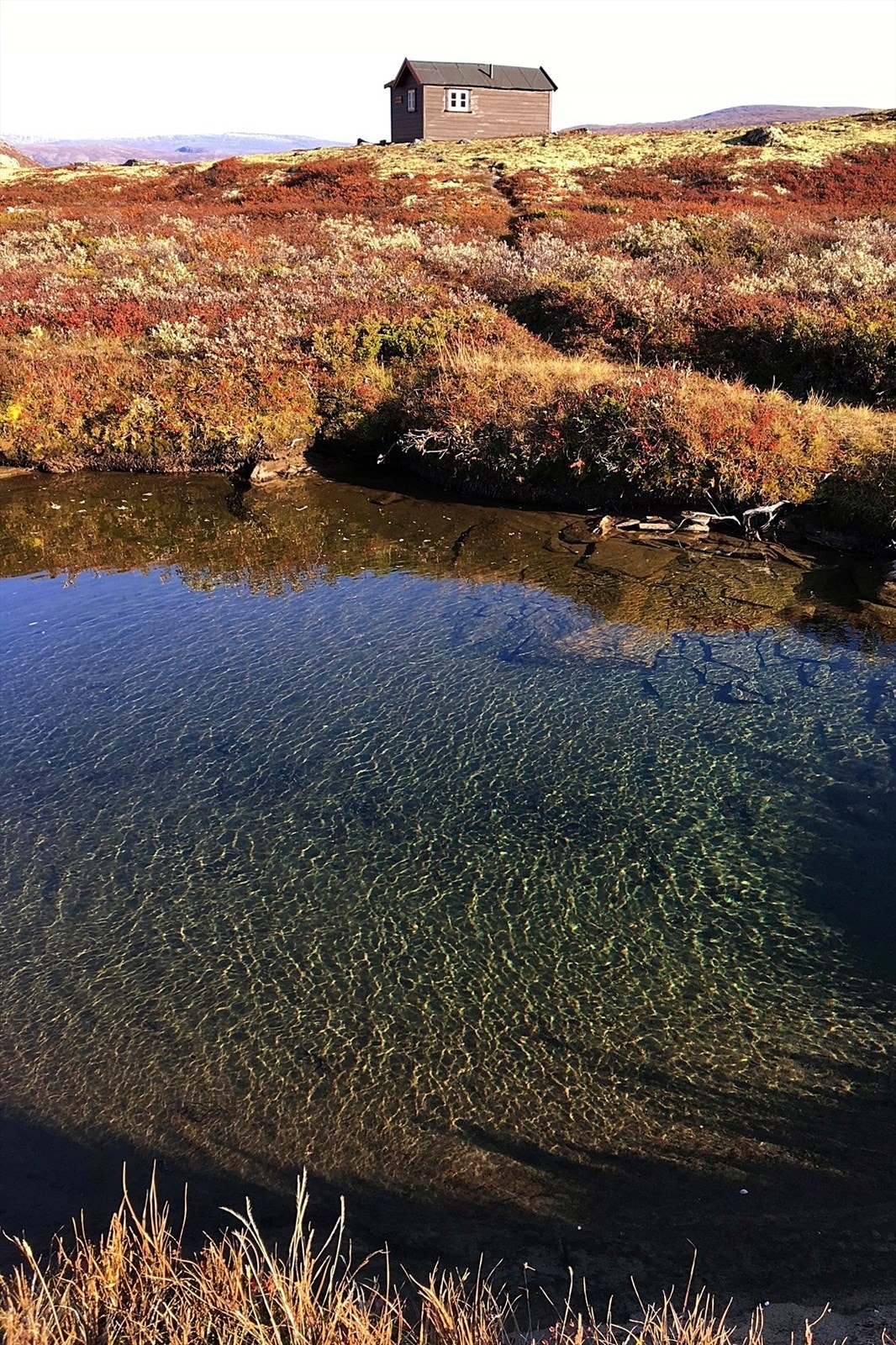 Her ligger alt til rette for en frisk dukkert i en av kulpene i bekken ved hytta (Foto: privat) Galleribilde