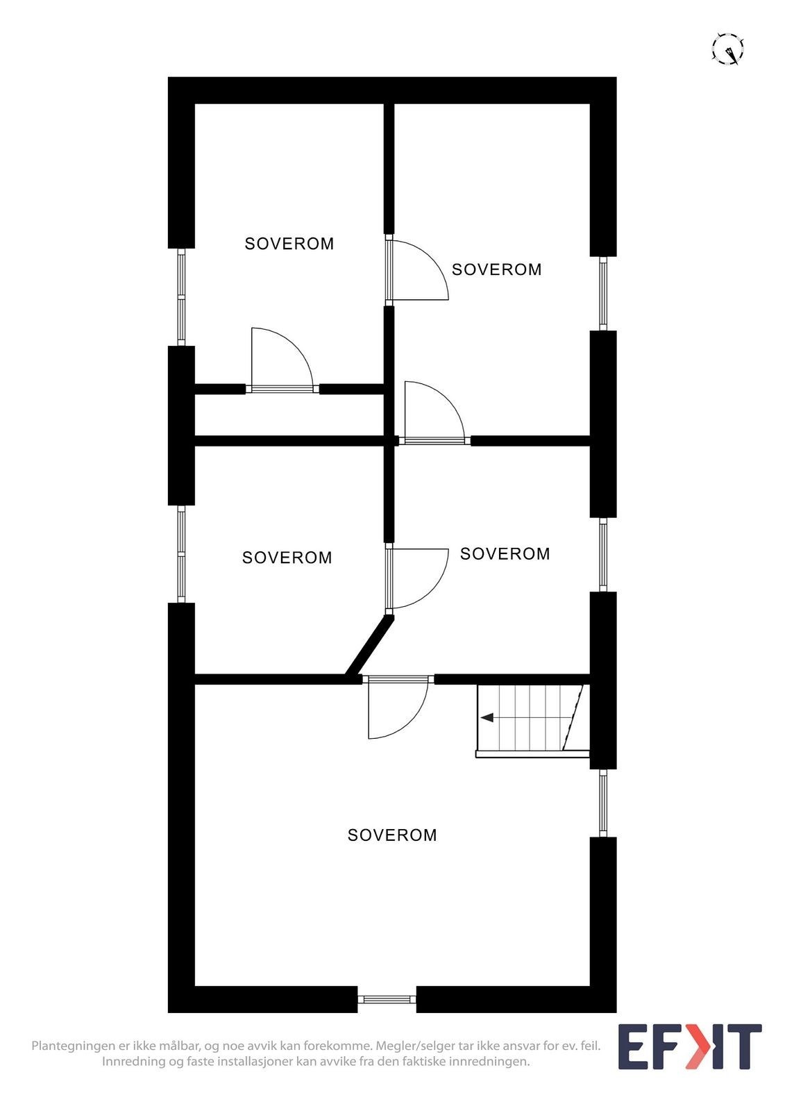Alle rommene i 2. etg. er benyttet av nåværende eiere som soverom (ikke godkjent som soverom). Galleribilde