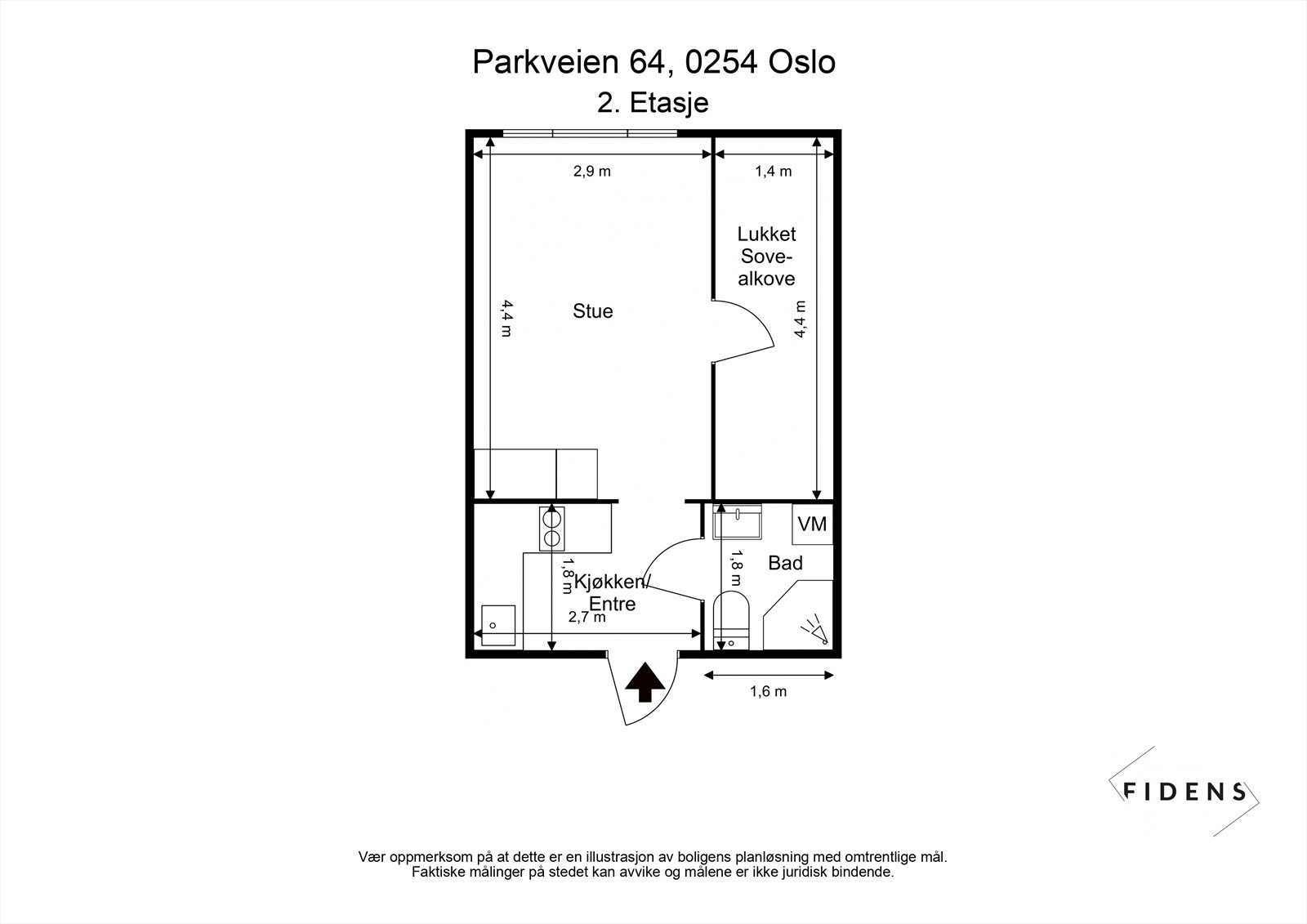 Plantegning. I tillegg disponerer leiligheten en kjellerbod. Galleribilde