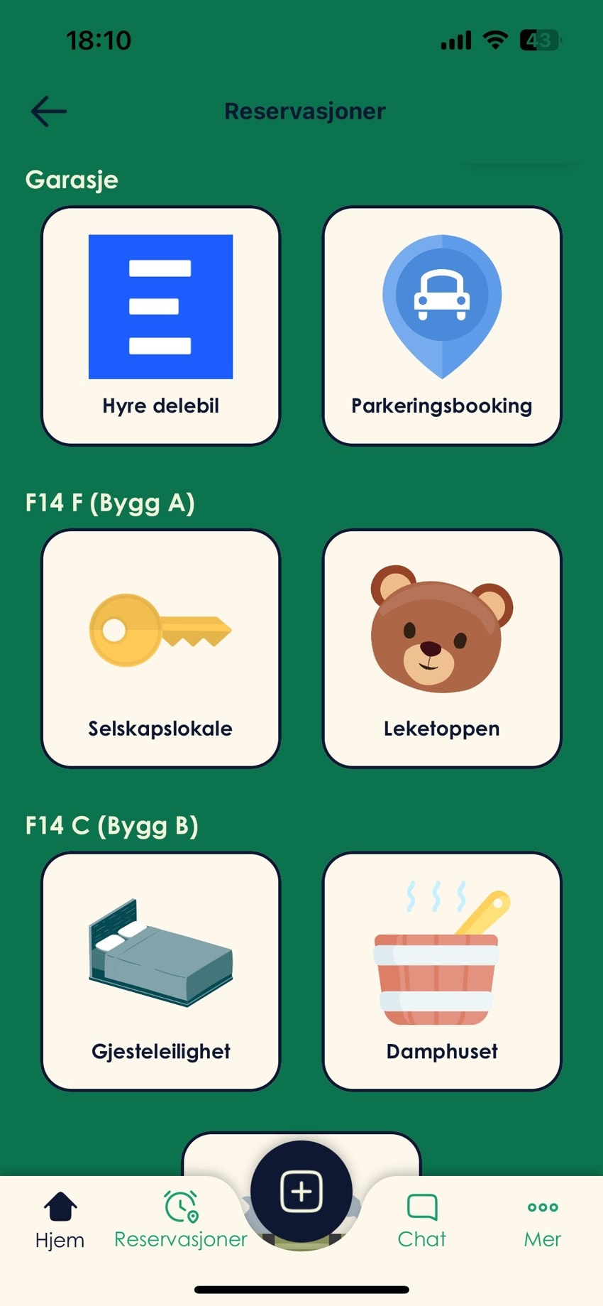 Delemeter en ordning med fellesarealer som kan bookes via app Galleribilde