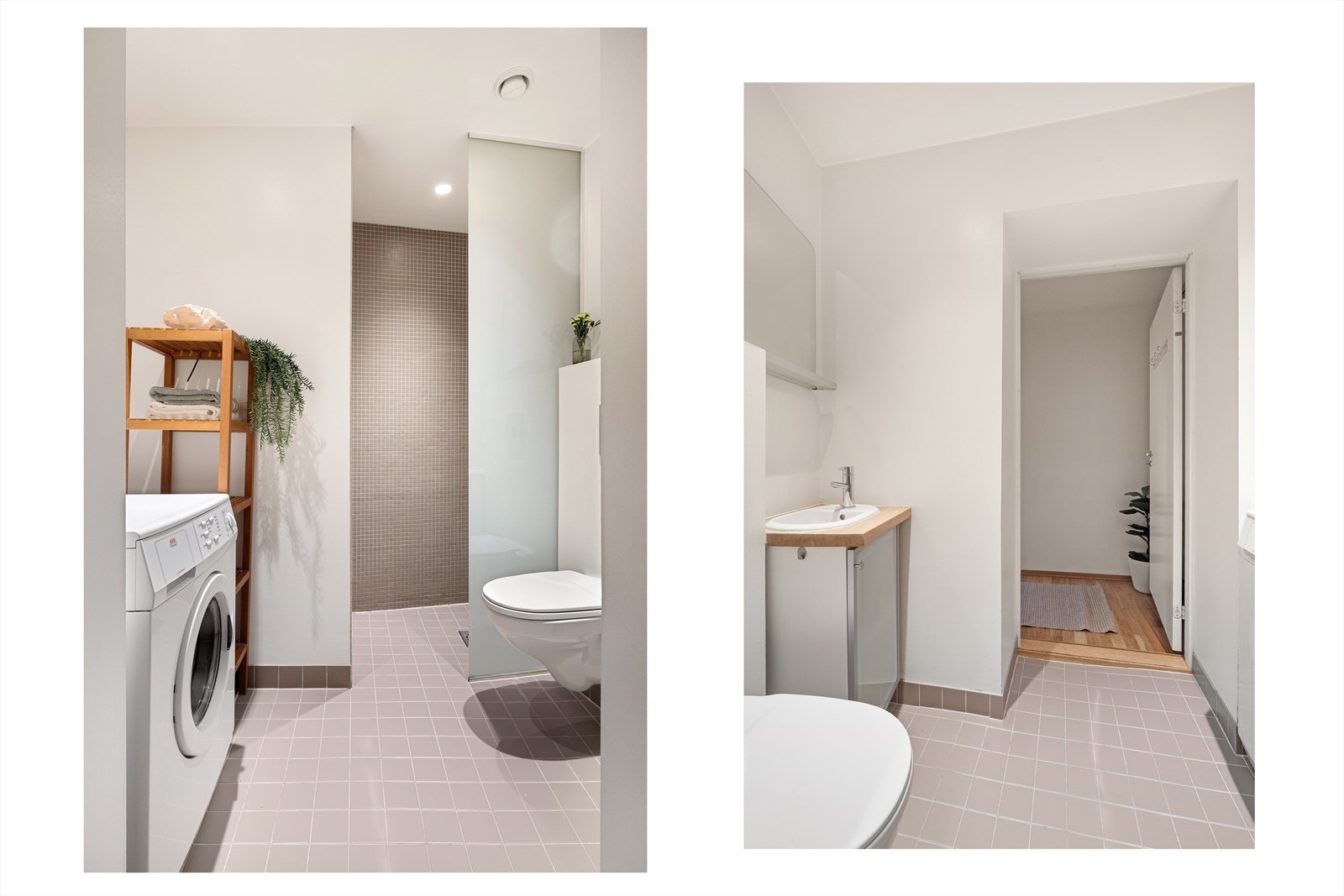 Badet fremstår som moderne, med varme i gulvet og sandfargede fliser. Renovert i 2007. Galleribilde