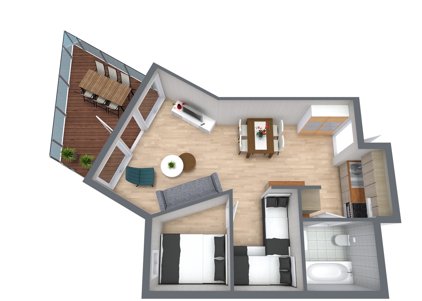 Alternativ planløsning med sovealkove. Galleribilde