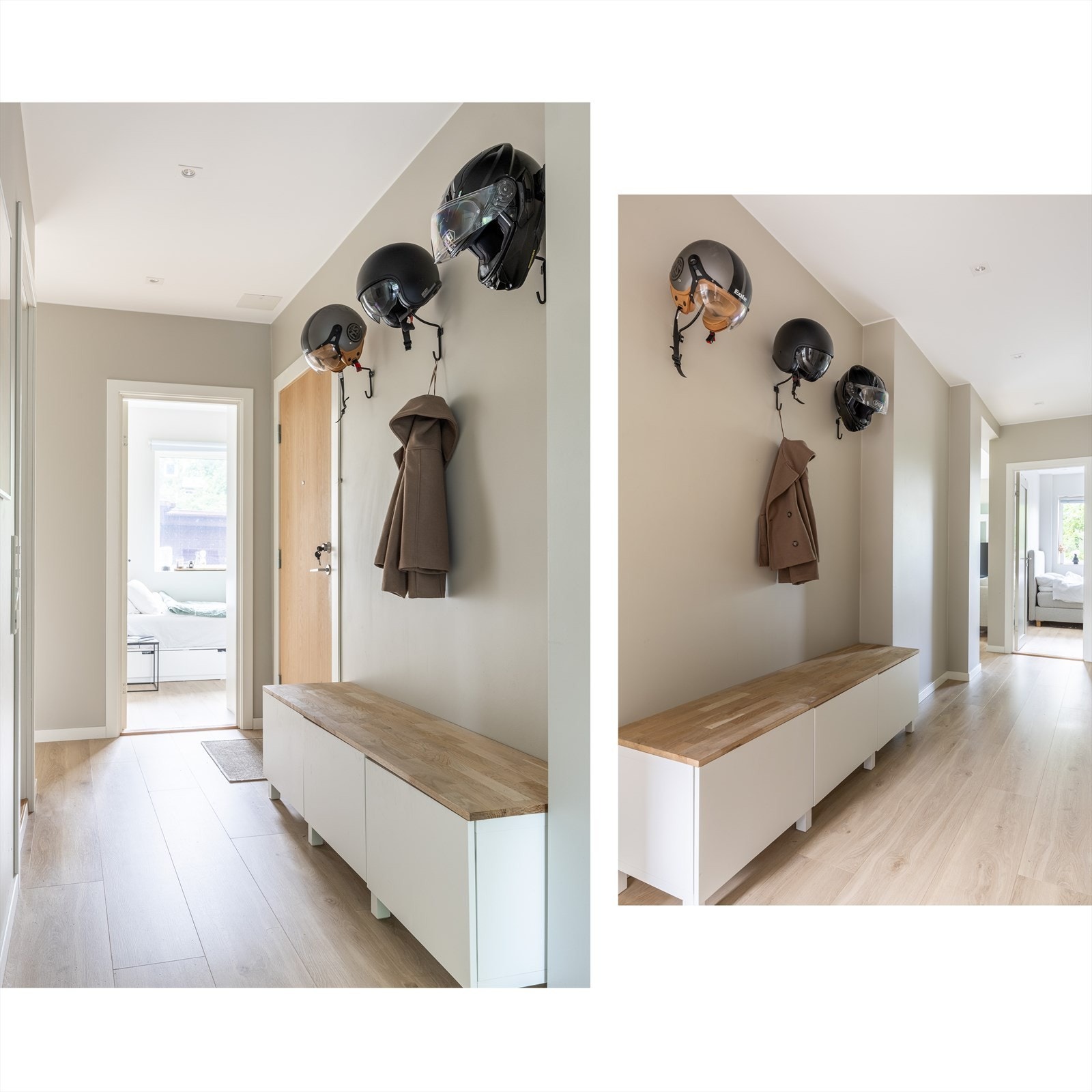 Entré/gang med plass til oppheng av yttertøy og sko. Galleribilde