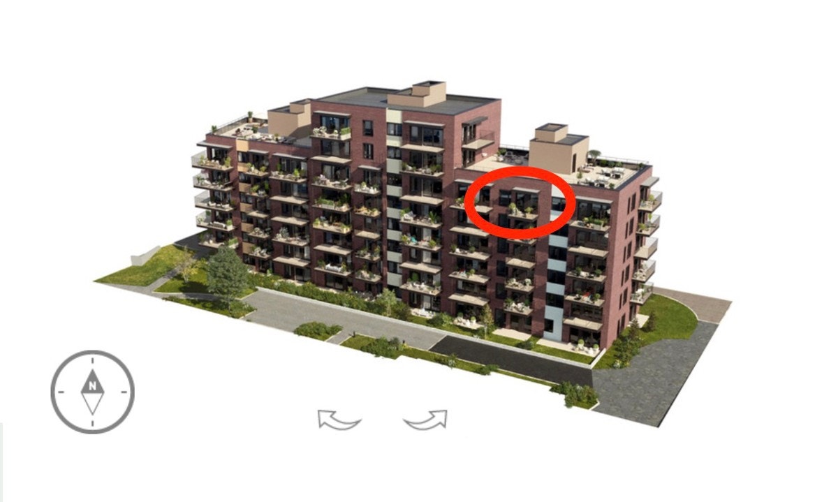 Bildet viser Lille Løren Park Hus A1. Innrammet er leilighet 307 Galleribilde