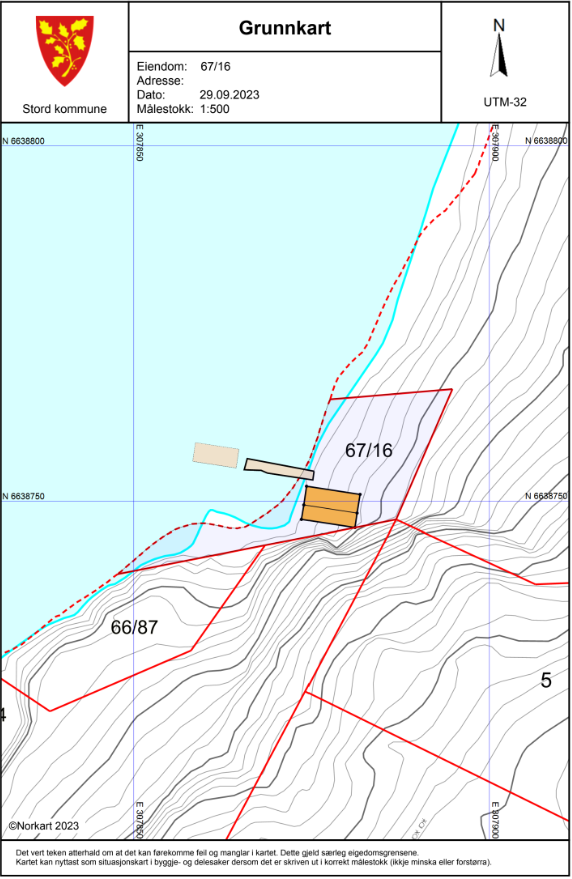 Grunnkart over eigedommen. Tomtearealet er oppgitt til 397 m² Galleribilde