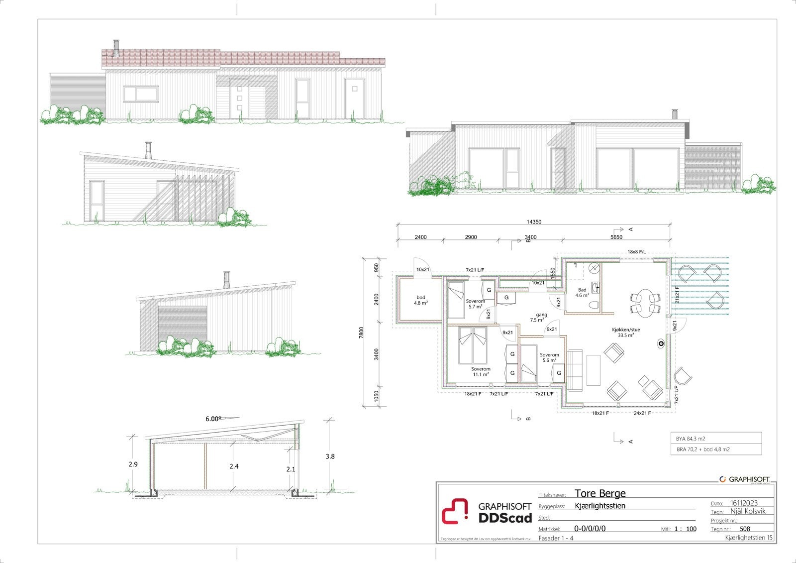 Plan, snitt og fasader Galleribilde