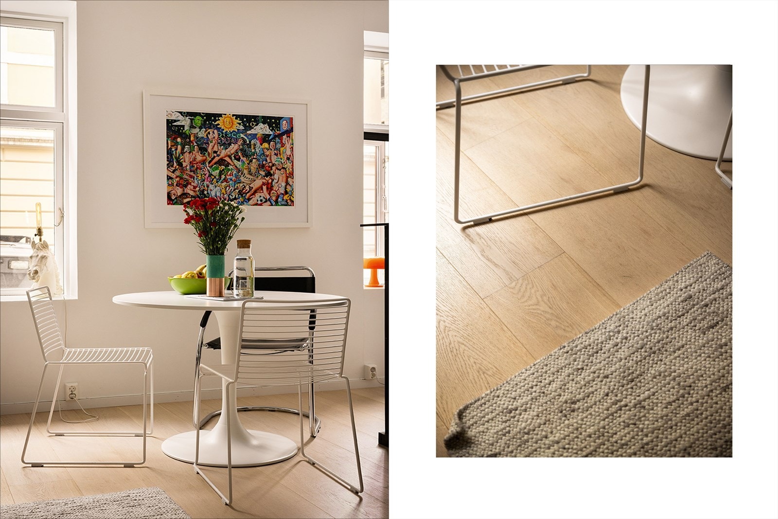 Leiligheten har en delvis åpen stue/kjøkkenløsning som gjør rommet til et hyggelig og sosialt oppholdsrom, og det er god plass til spisebord. Galleribilde