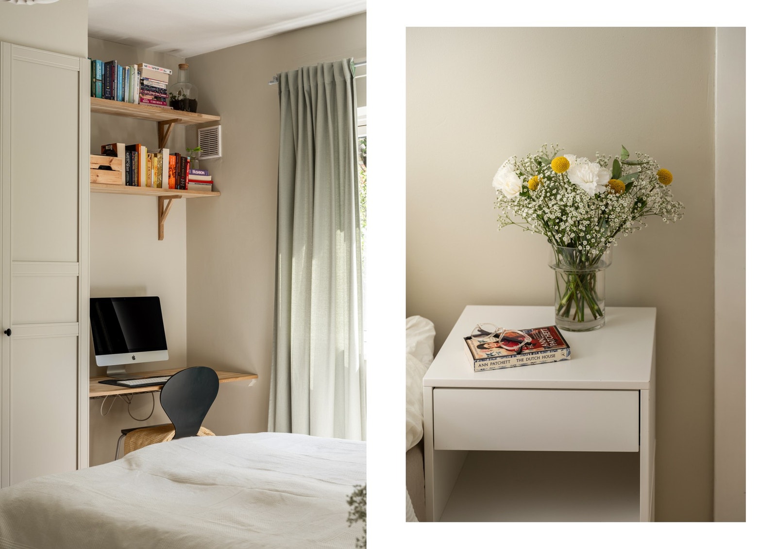 Mellom garderobeskapet og veggen er det smart innredet med en plassbygget kontorpult, perfekt til hjemmekontor eller studier. Galleribilde