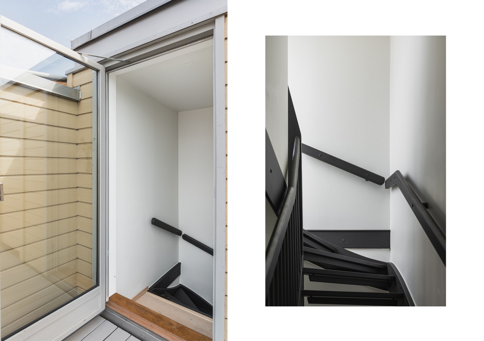 Fra terrassen leder trappen ned til boligens 2. etasje. Galleribilde