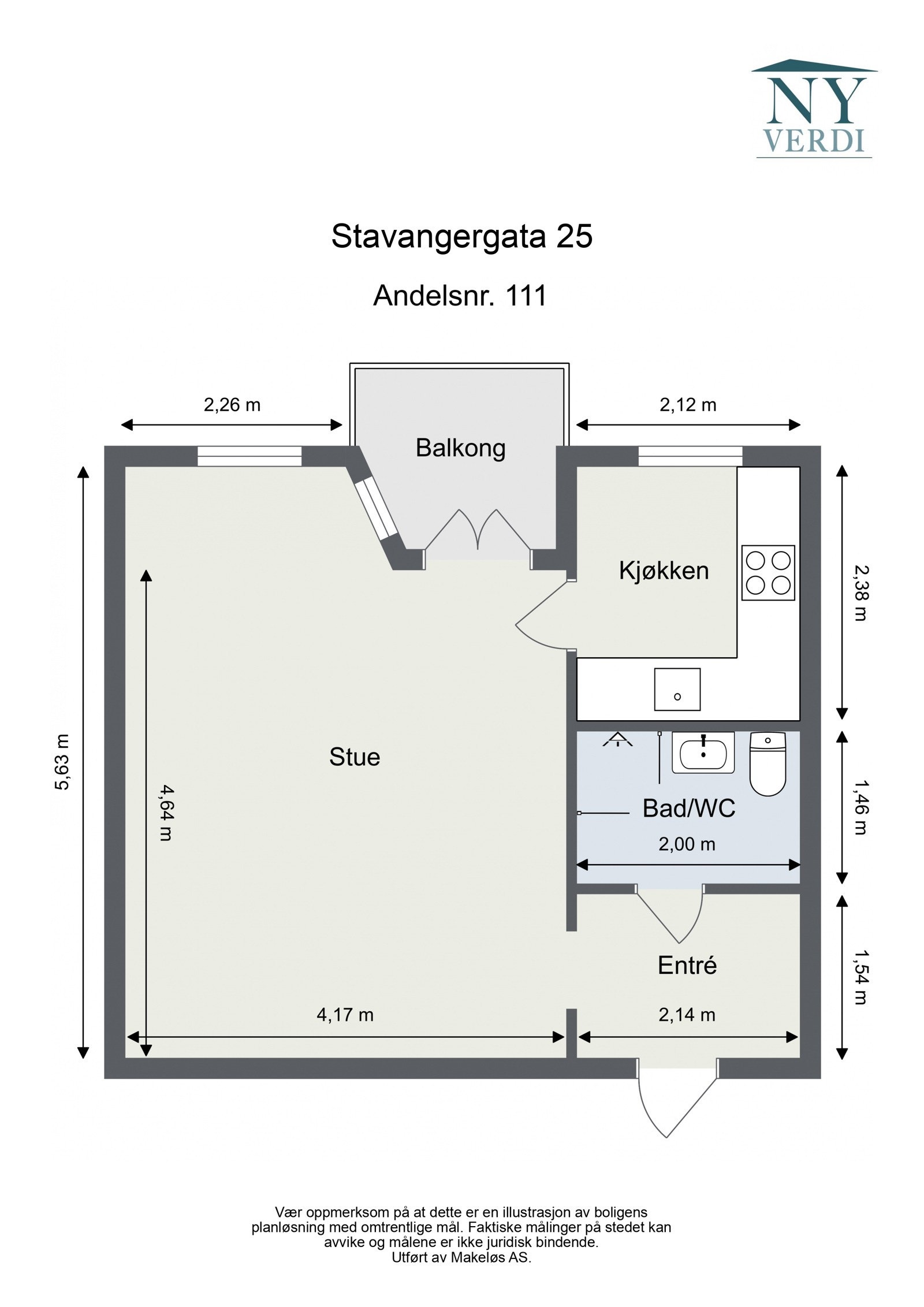 Plantegning 6. etasje. I tillegg disponerer leiligheten en bod. Heis i bygget. Galleribilde