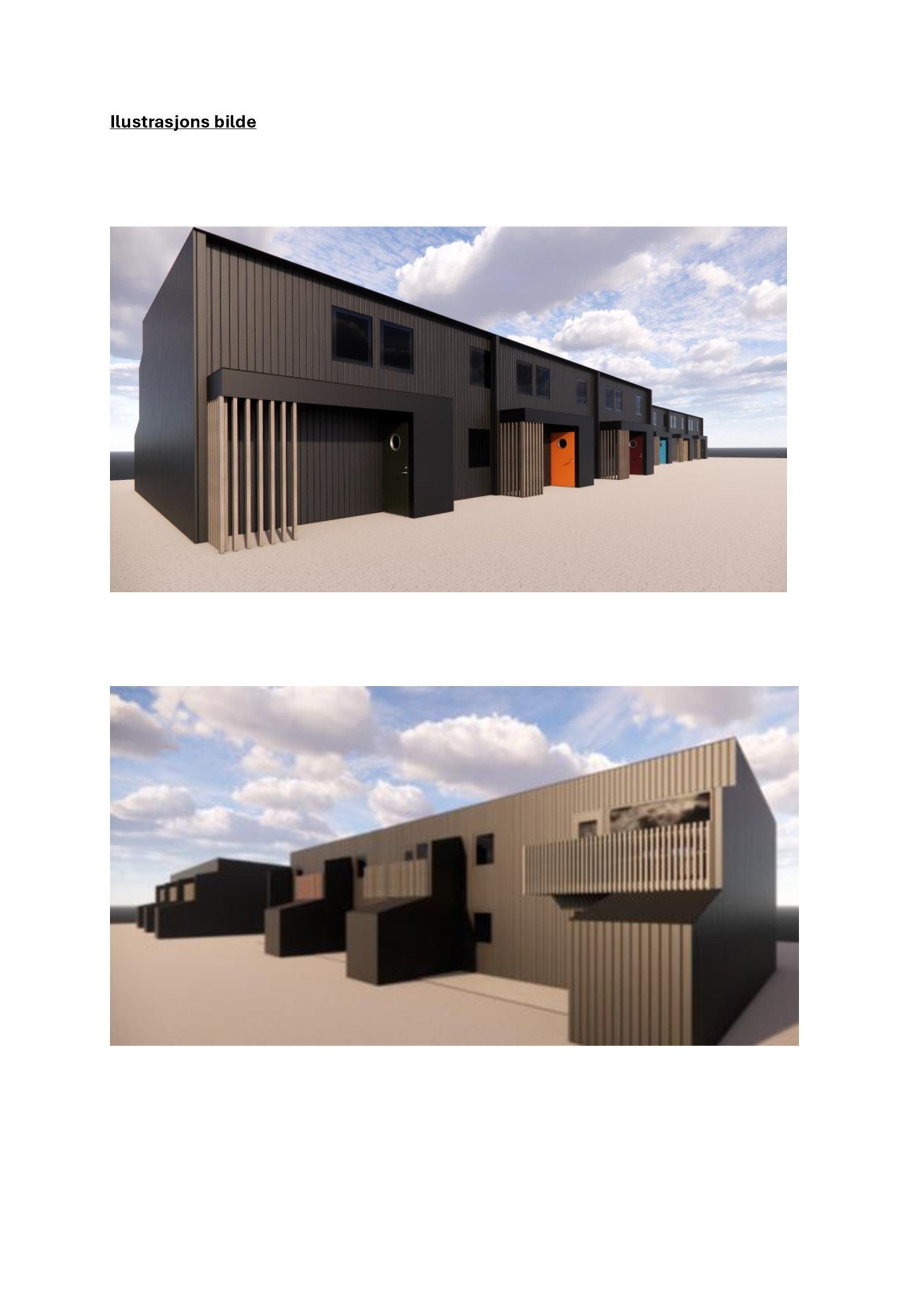 Illustrasjon av ferdig prosjekt etter rehabilitering. Det blir ikke med stolper utenfor inngangsparti og kledning blir møre royal grå istedenfor svart Galleribilde