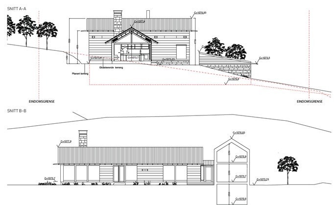 Godkjent hytteprosjekt snitt Galleribilde