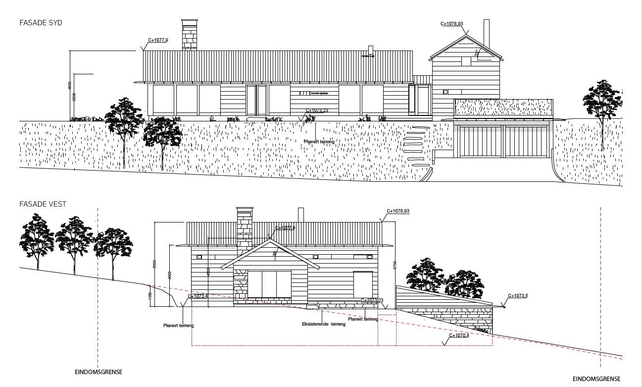 Godkjent hytteprosjekt Fasade syd og vest Galleribilde