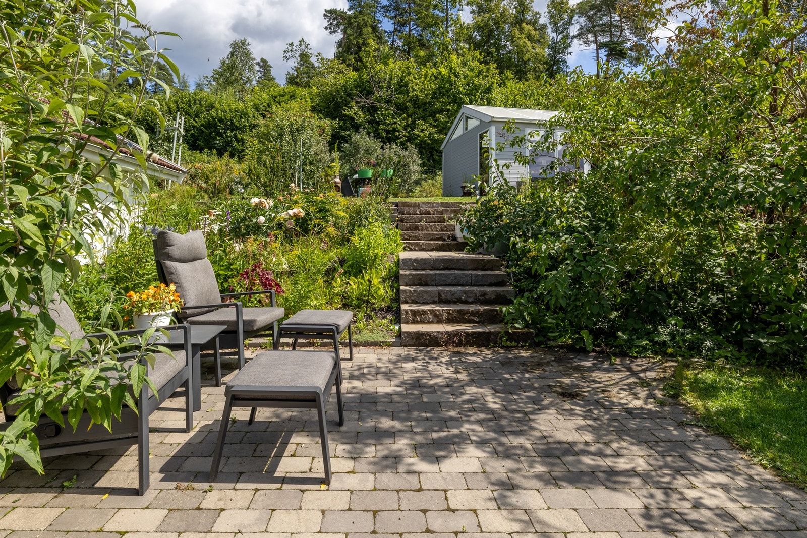 En parkmessig opparbeidet hage. Galleribilde