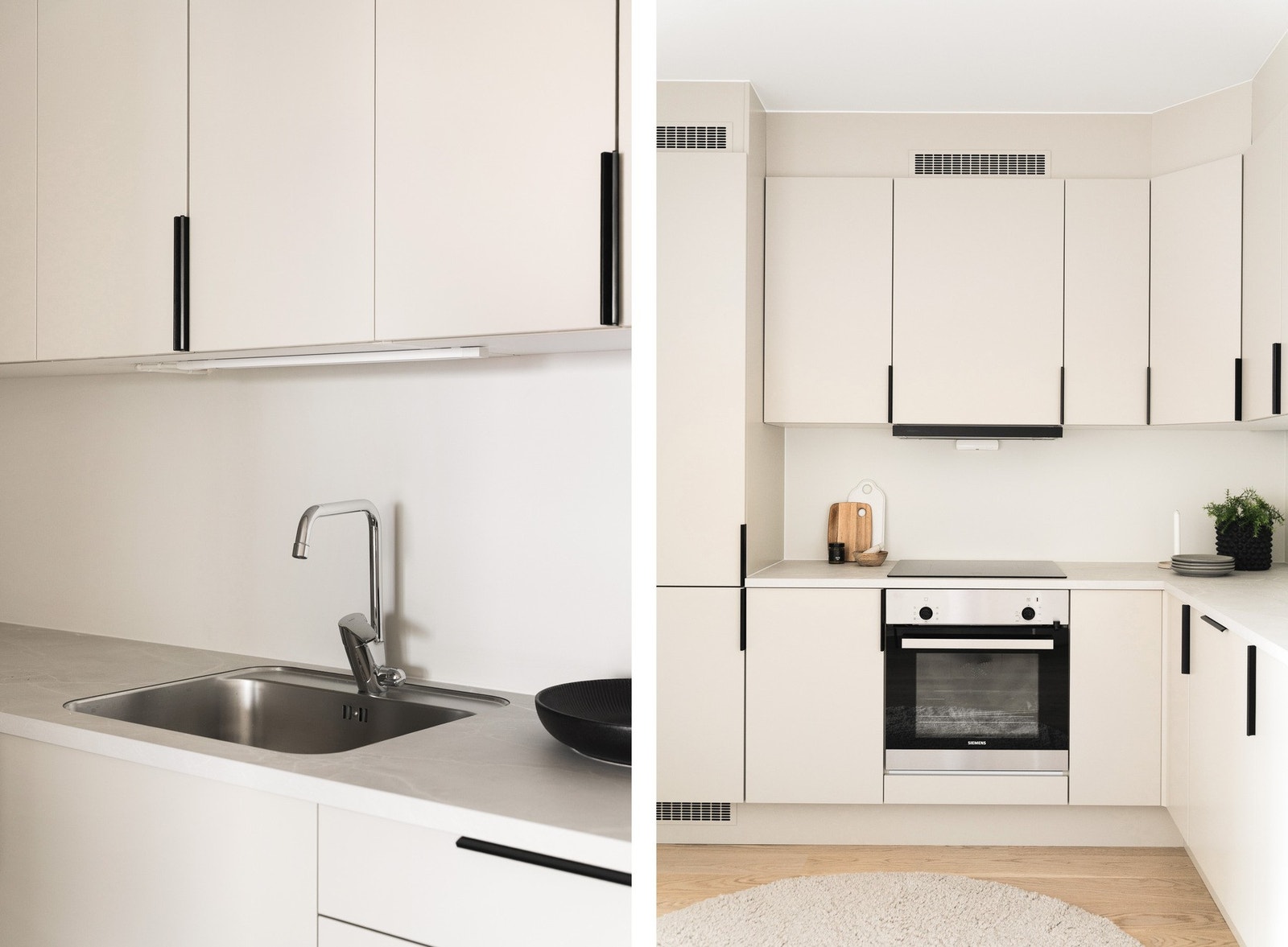 Det er en fin kombinasjon av skap- og benkeplass for både oppbevaring og matlaging. Galleribilde