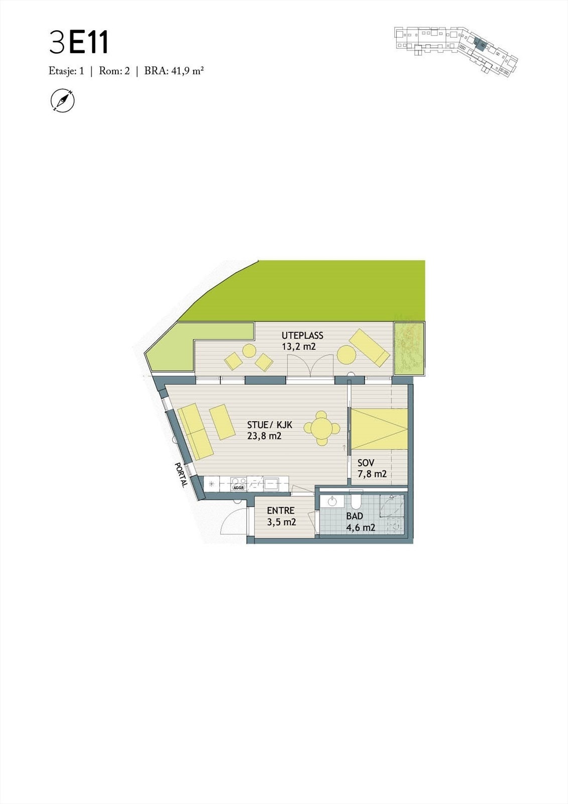 Plantegning 3E11. Leiligheten har en effektiv planløsning. Galleribilde