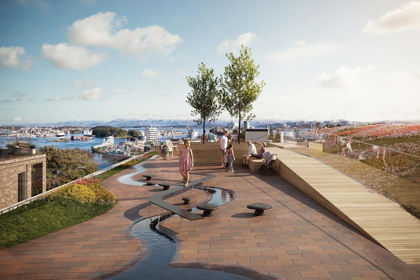 Illustrasjon. Beboerne har tilgang til en felles takterrasse som kan nytes. Galleribilde