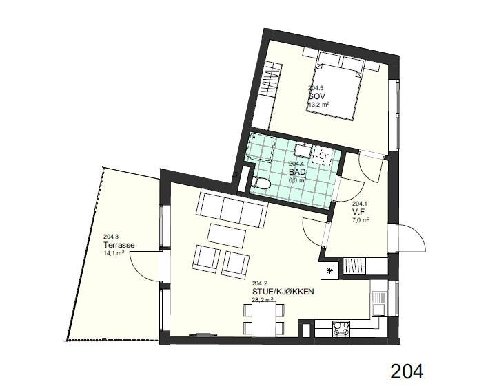 Plantegning av leiligheten som ligger i byggets 2. etasje. Galleribilde