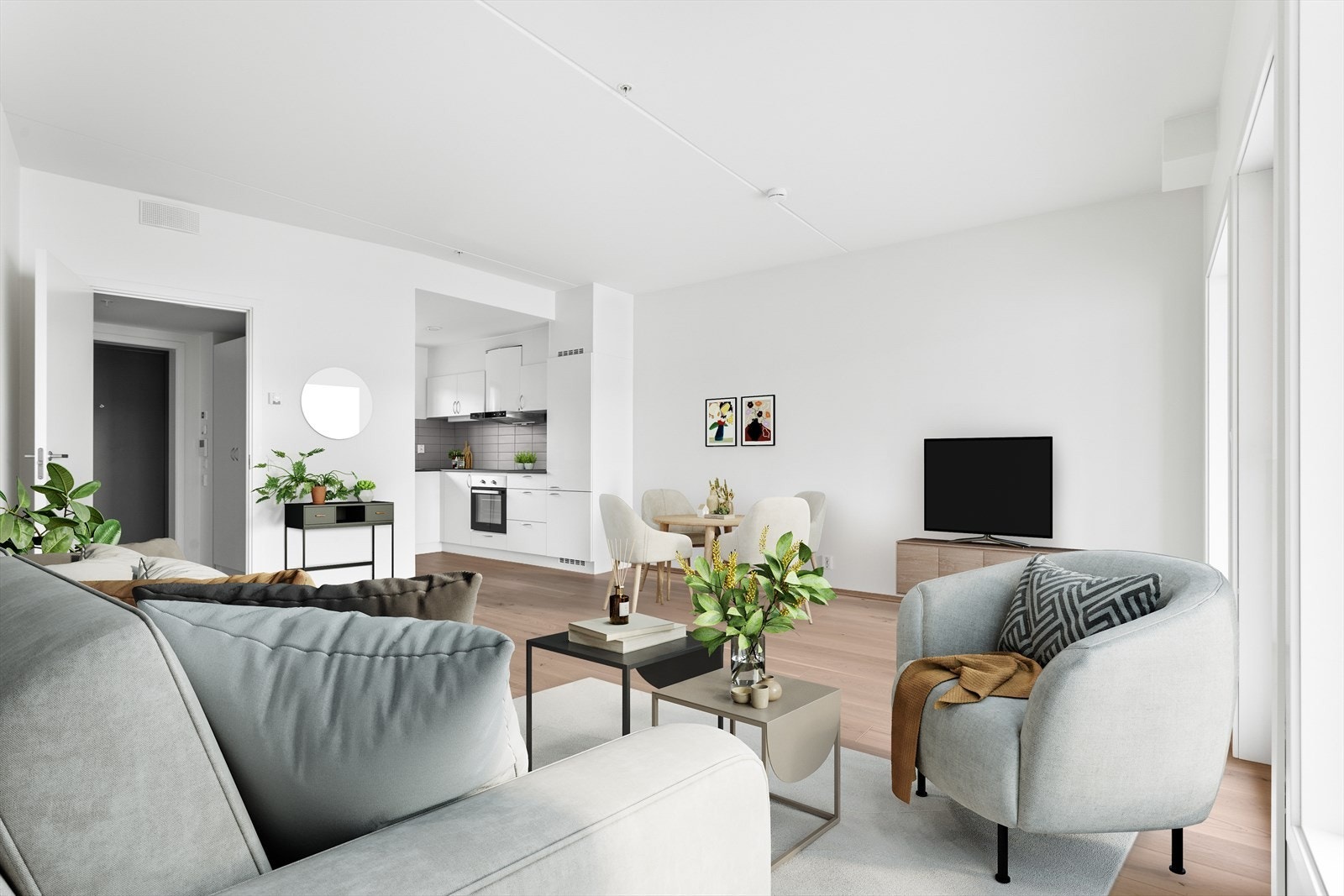 Det er lagt lun eikeparkett på gulvene. Galleribilde