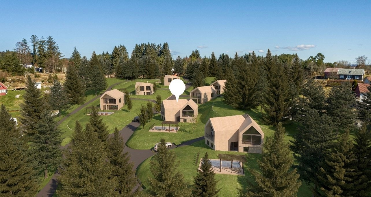 Illustrasjonsfoto av hytten som er tegnet inn på tomten Galleribilde