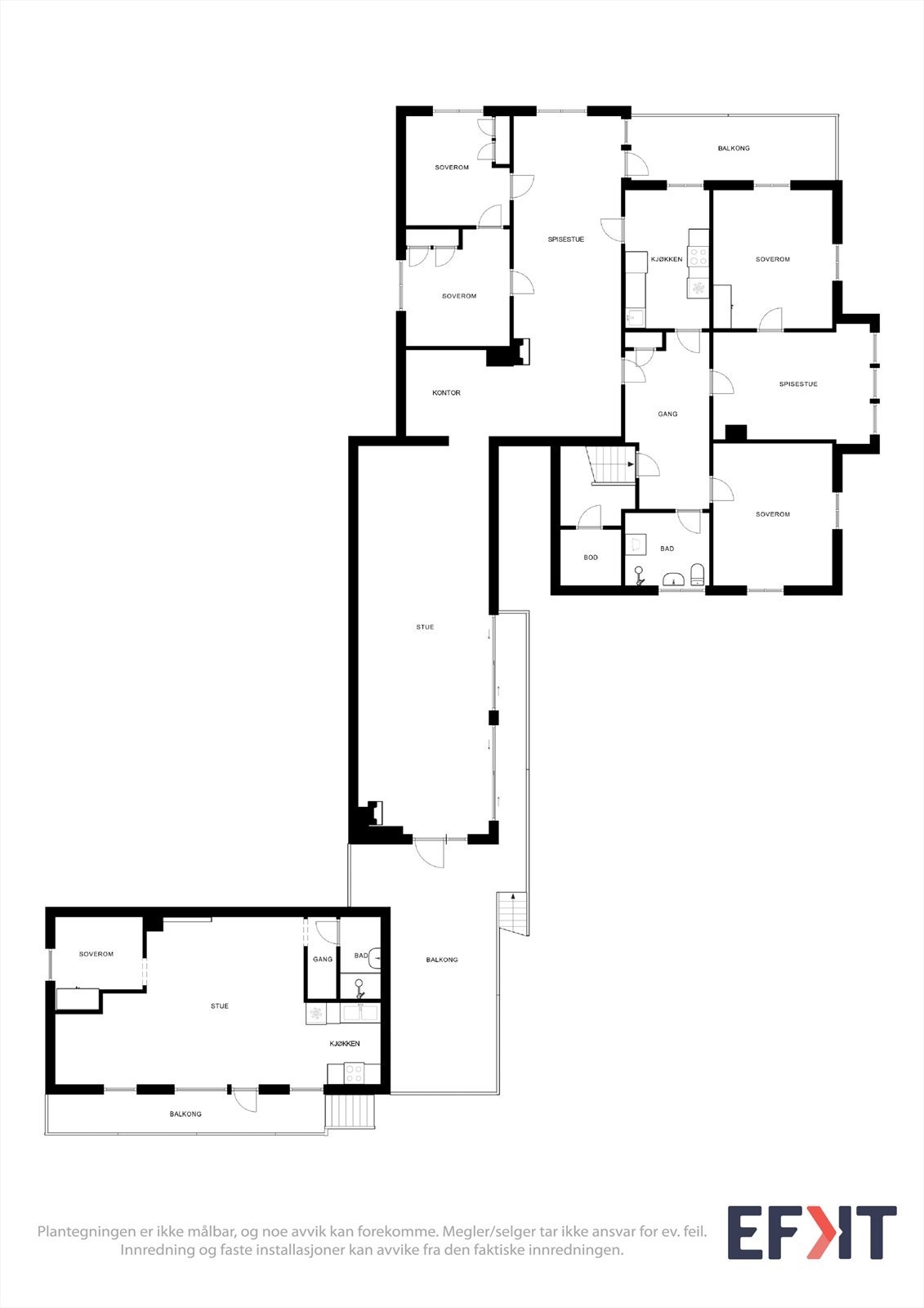 Plantegning, 2.etasje av Hoveddel og Hybelleilighet Galleribilde