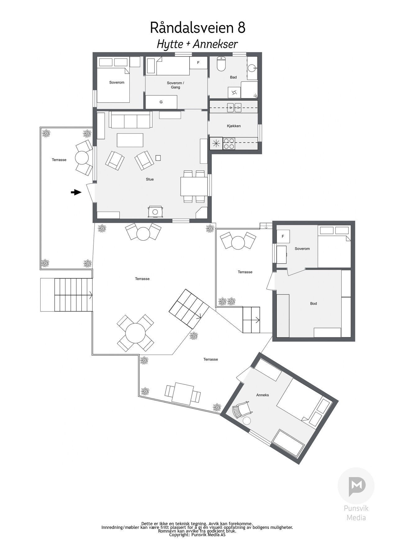 Plantegning - Hytte + Annekser Galleribilde