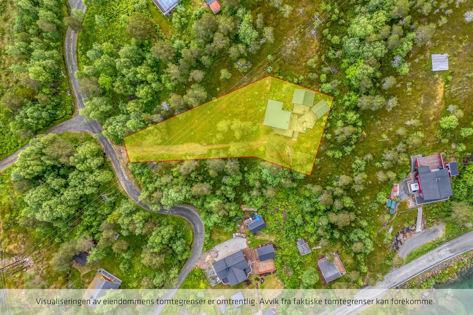 Eiendommen avmerket. Grensemarkeringen kan avvike fra slik eiendommen fremstår i dag. Galleribilde