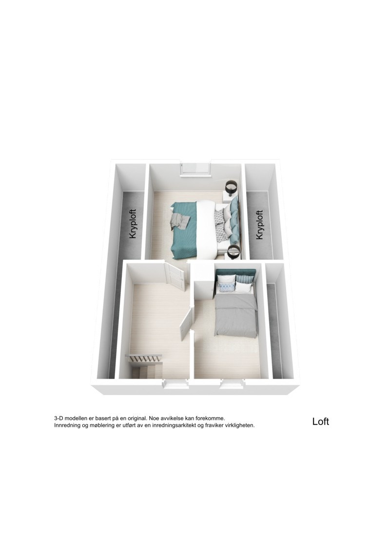 3D plantegning Loftsetasje Galleribilde