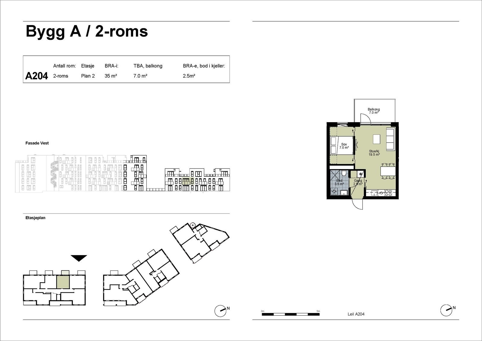 Leil A204 beliggende i 2.etg med balkong på 70 kvm mot vest. Galleribilde