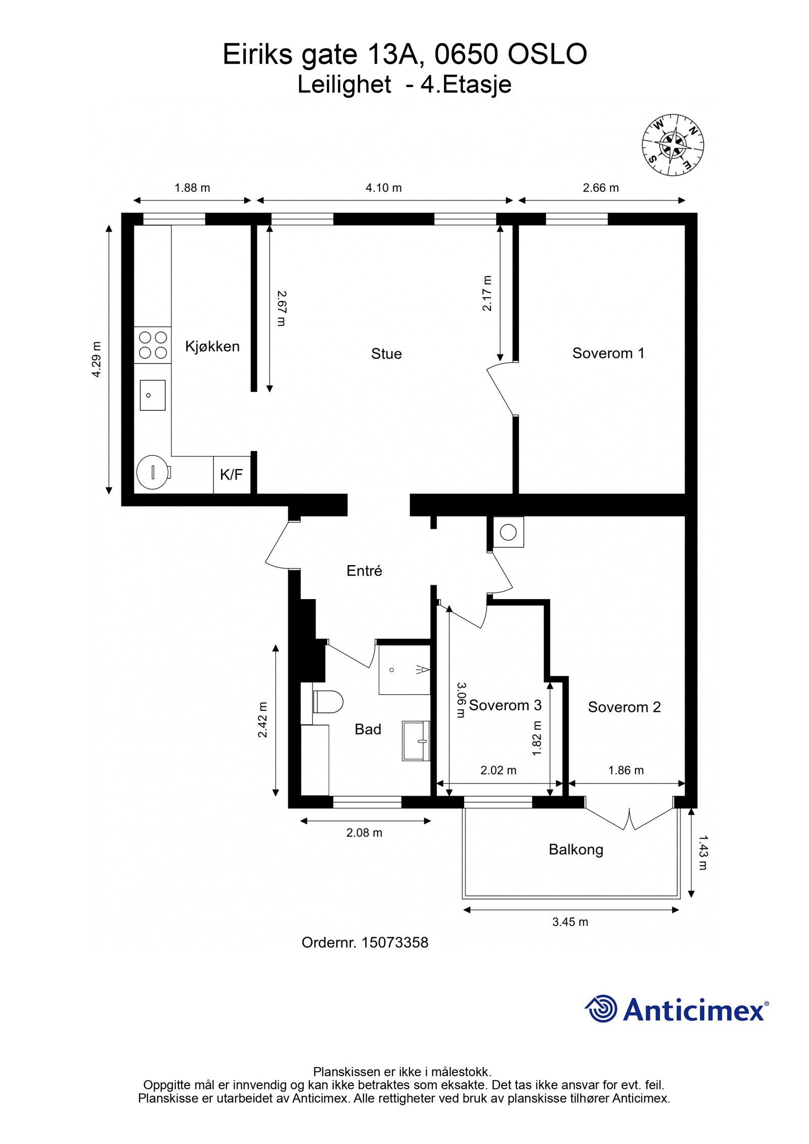 Plantegning med mål. Galleribilde