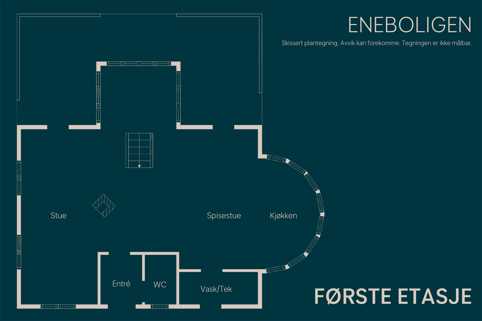 Plantegning av hovedetasjen i eneboligen. Galleribilde