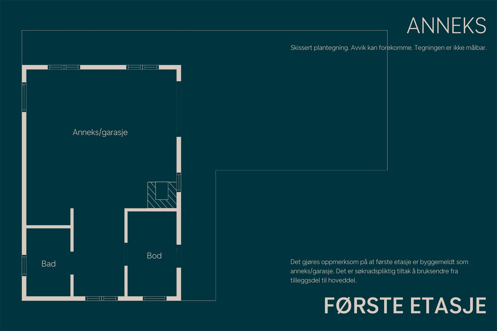 Plantegning av hovedetasjen i annekset. Galleribilde