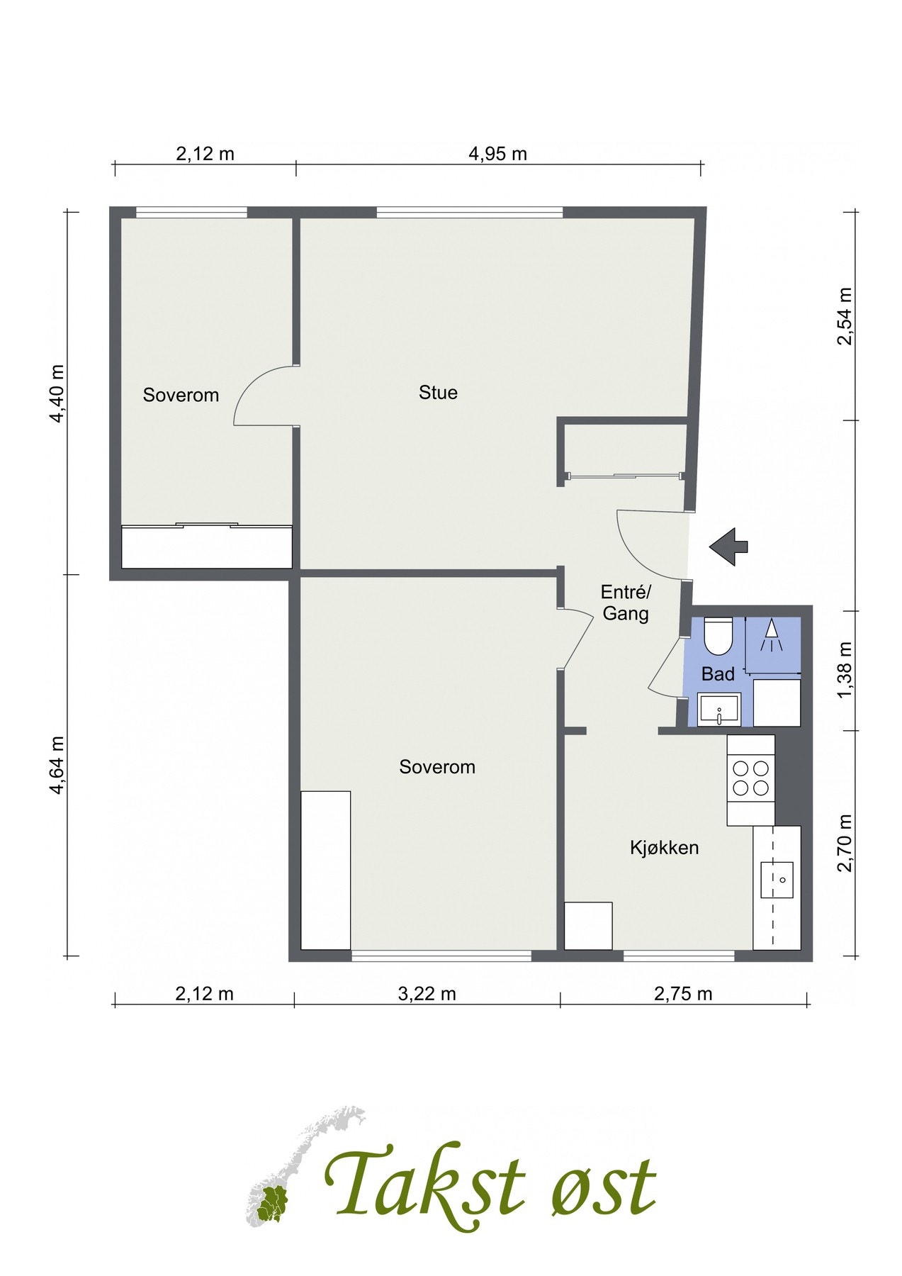 Det er ikke ofte en slik leilighet kommer for salg. Sjelden vare i området med to soverom og kjøkken i separat rom. Du får i tillegg masse oppbevaringsplass i kjellerbod på ca. 10 kvm. Galleribilde
