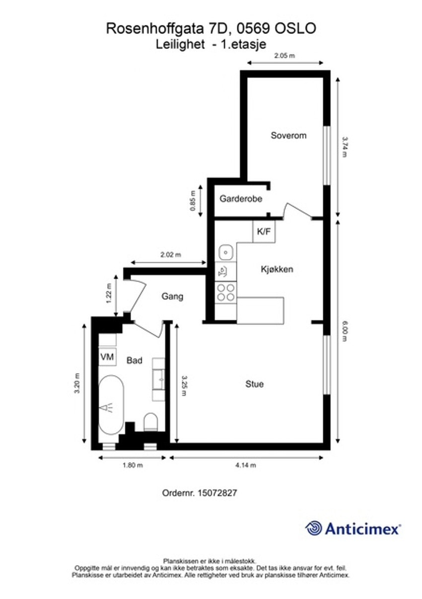 Plantegning med mål. Galleribilde