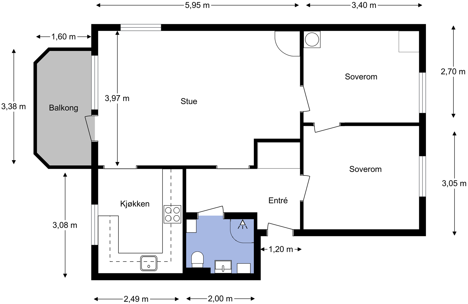 Planskisse fra takstmann med mål - Ekebergveien 19G Galleribilde