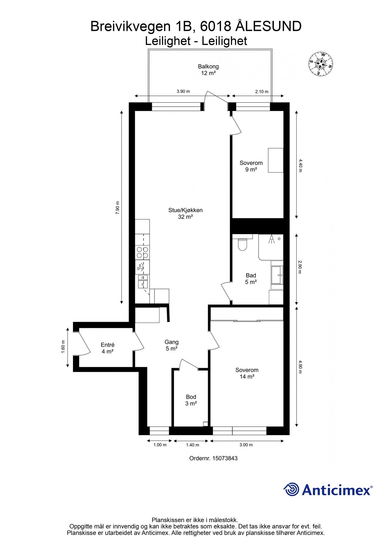 Plantegning. Videre medfølger det en parkeringsplass samt bod i lukket garasjeanlegg Galleribilde