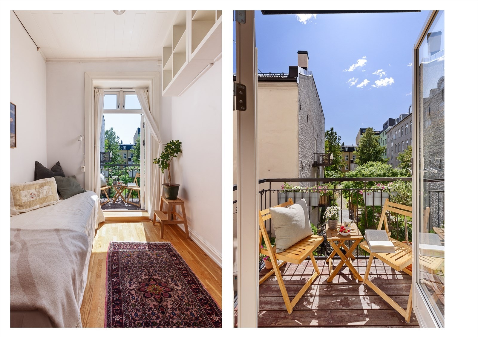 Soverommet og balkongen vender mot hyggelig bakgård. Galleribilde