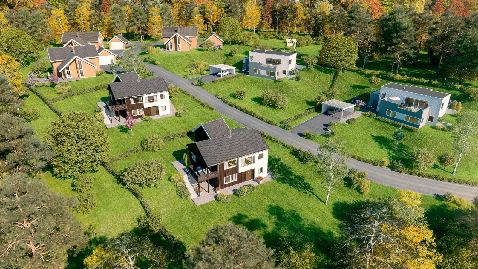 Illustrasjonsfoto av området. Foto er hentet fra opprinnelig salgsannonse fra 2016. Bebyggelsen samsvarer nødvendigvis ikke med dagens situasjon og er kun ment som en illustrasjon. Galleribilde