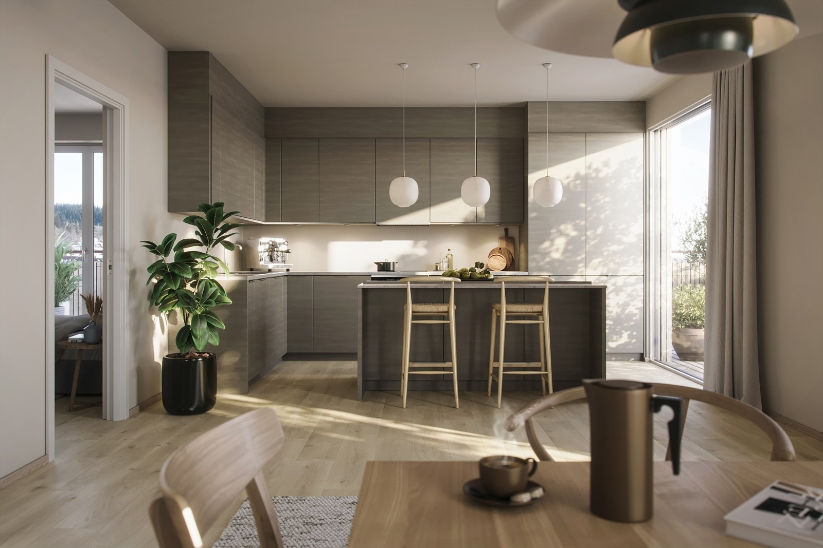 Illustrasjonsbilde stue/kjøkken. Galleribilde