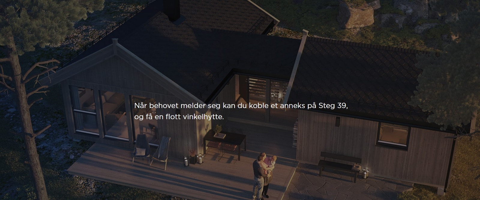 Eksempel på hvordan disse hyttene kan bygges ut med anneks Galleribilde