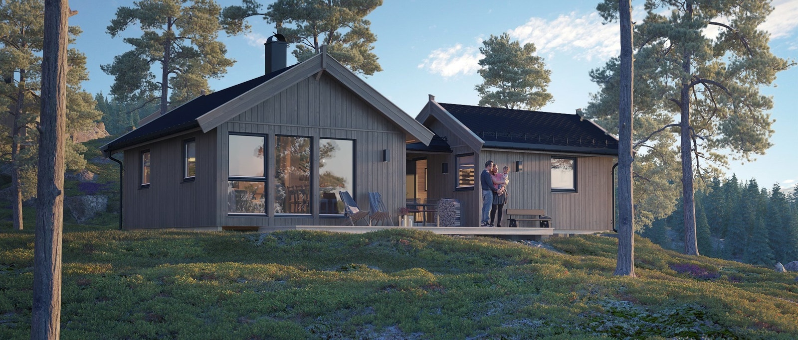 Eksempel på hvordan disse hyttene kan bygges ut med anneks Galleribilde