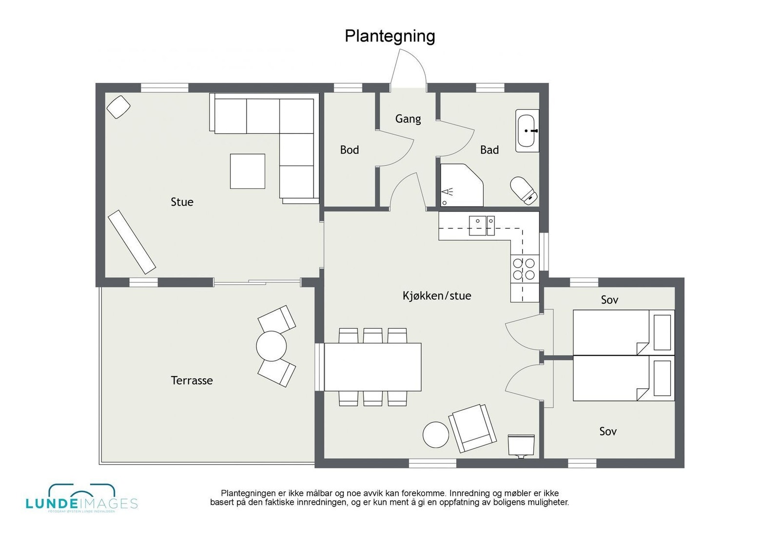 Planskisse - ikke målbar - hytta ble tilbygd med stue i 1997, og soverom i 2003. Galleribilde