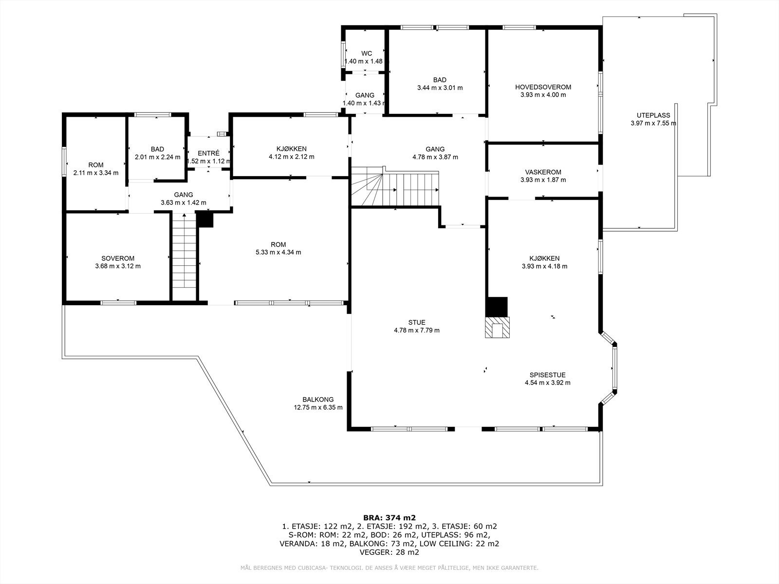 Planteikning av hovudetasjen. Gamledelen mot venstre. Påbygg/nyedelen mot høgre Galleribilde