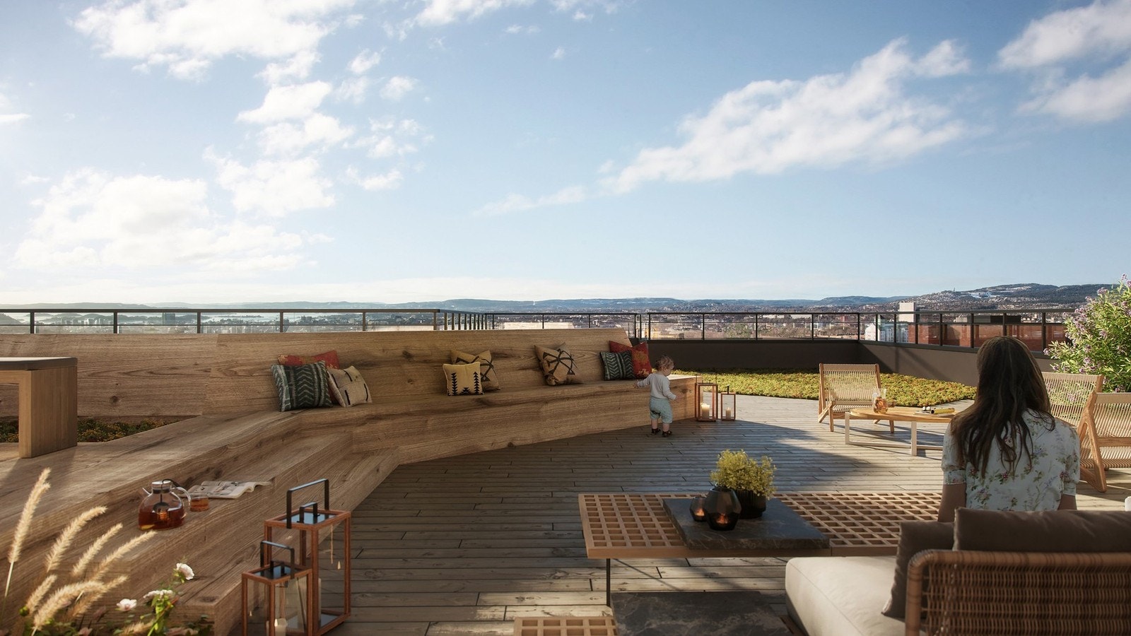 Illustrasjon av felles takterrasse. Bildet er lånt av utbygger og er kun ment som en illustrasjon. Bildet kan avvike fra ferdig leveranse Galleribilde