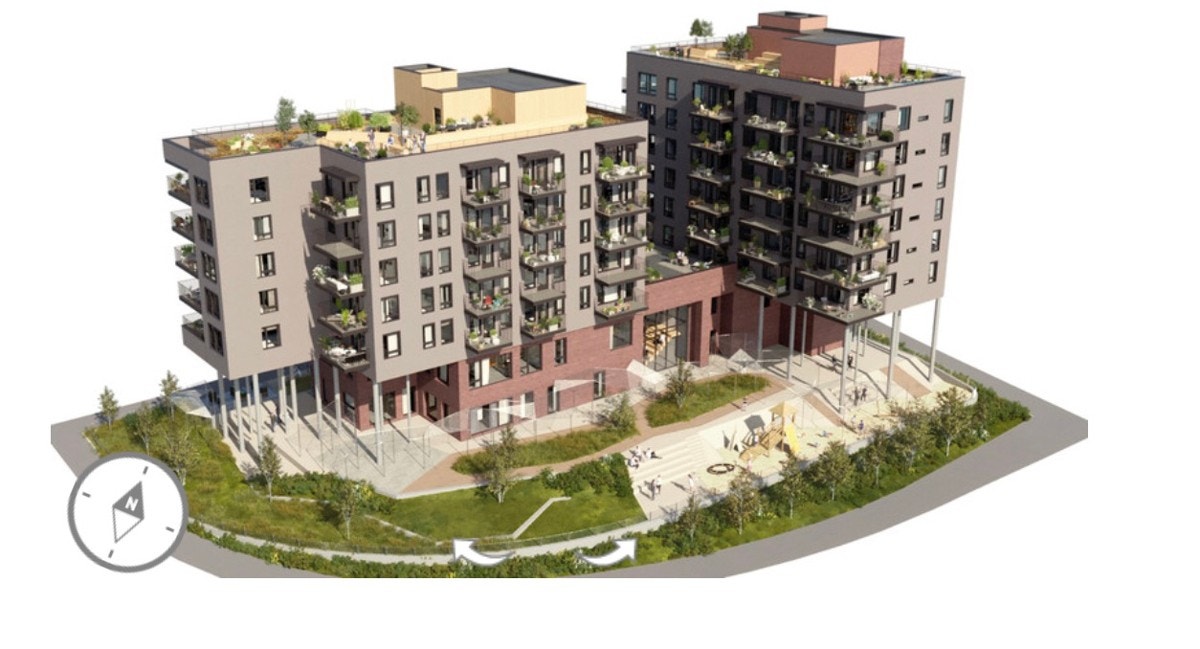 Bildet viser Lille Løren Park Hus C. Innrammet er leilighet 218 Galleribilde