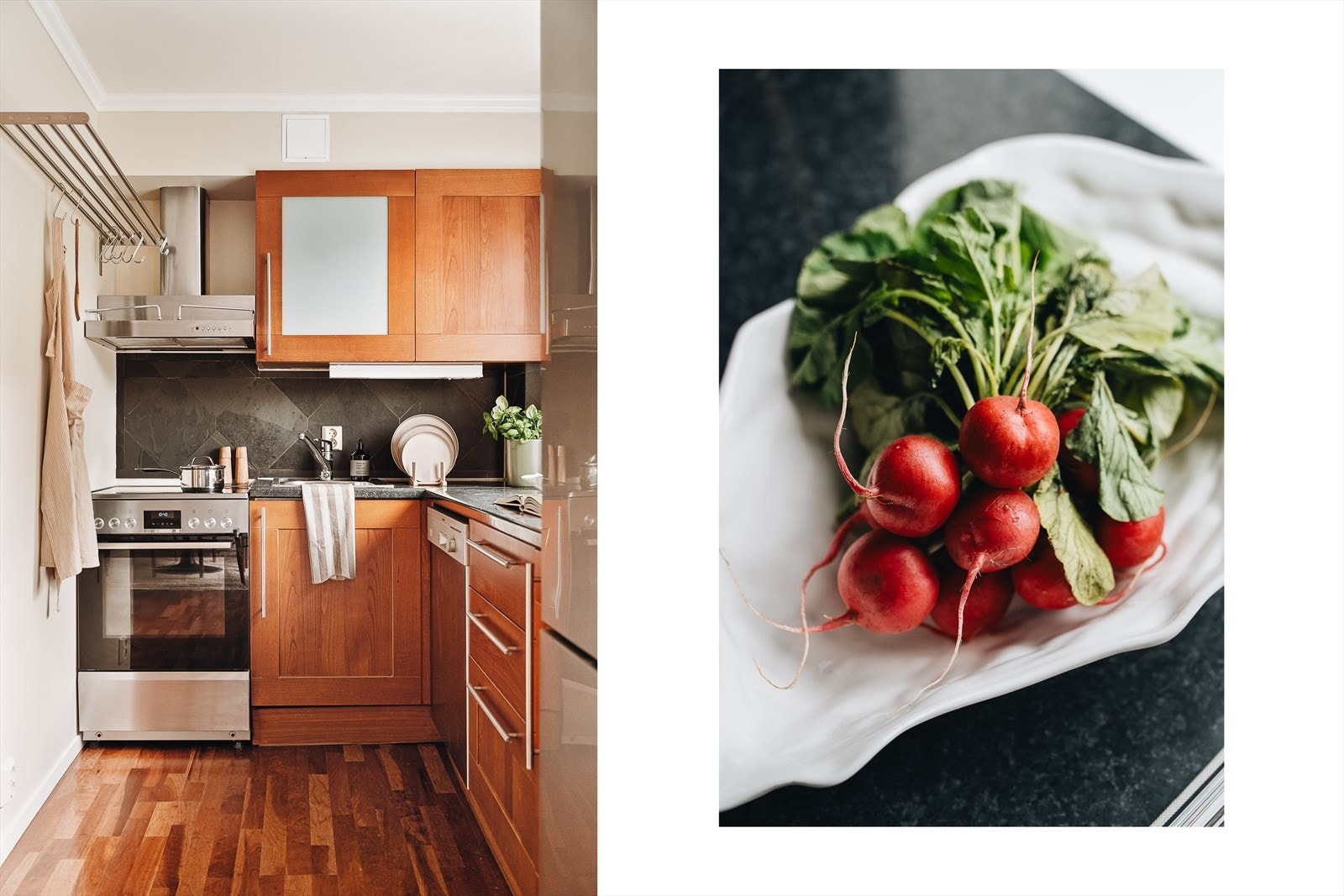 Med integrert komfyr (fra 2023), kombiskap, oppvaskmaskin og god arbeidsflate er kjøkkenet både oppgradert og funksjonelt. Laminert benkeplate og fliser mellom overskap gjør renholdet enkelt. Galleribilde